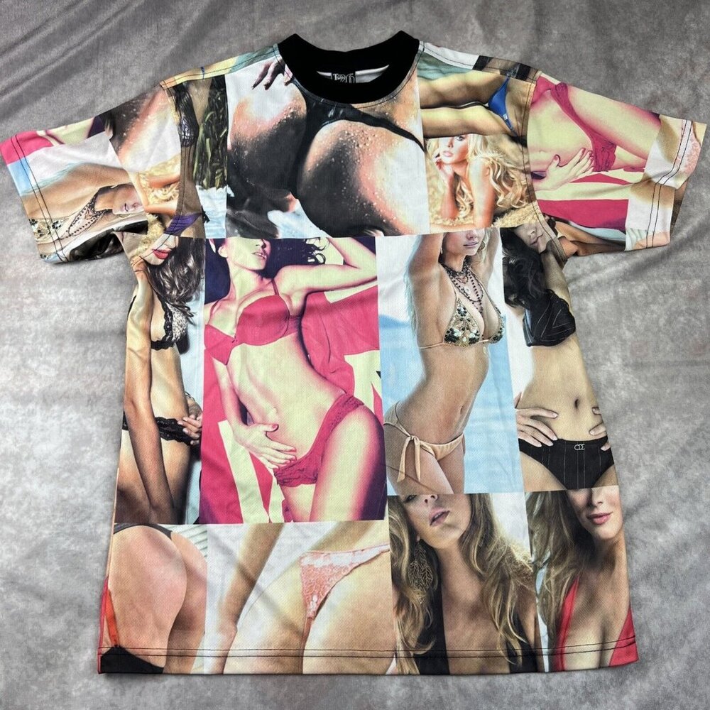 VTG 90s Pin Up Girl Bikini AOP All Over Print Tee T-Shirt TWENTY SIX XL